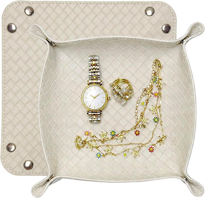 Small Valet Tray, Jewelry Tray for Rings Watches Earrings, Entryway Catchall Caddy for Coins Keys Change, Nightstand Bedside Valet Holder, Trays for Electronic Gadgets, Beige - Colors A