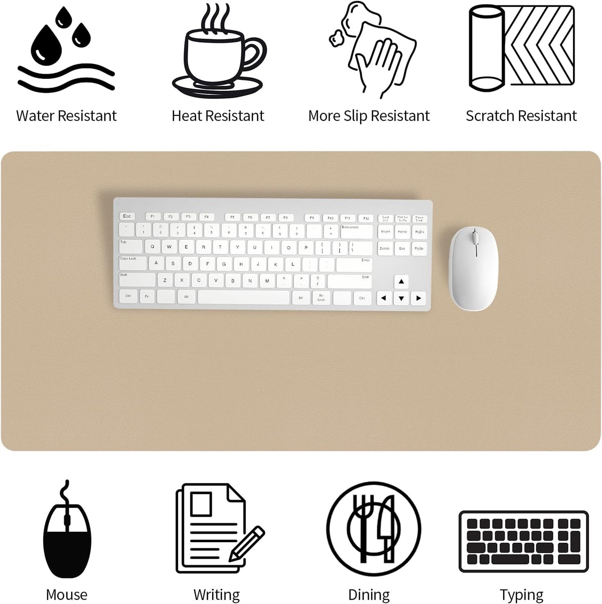 Bloss Leather Desk Pad and Keyboard Wrist Rest, Large Mouse Pad + Keyboard Pad+Mouse Wrist Support, Non-Slip Desk Mat Protector for Office, Home(31.5×15.7 Inches,Beige) - Colors A