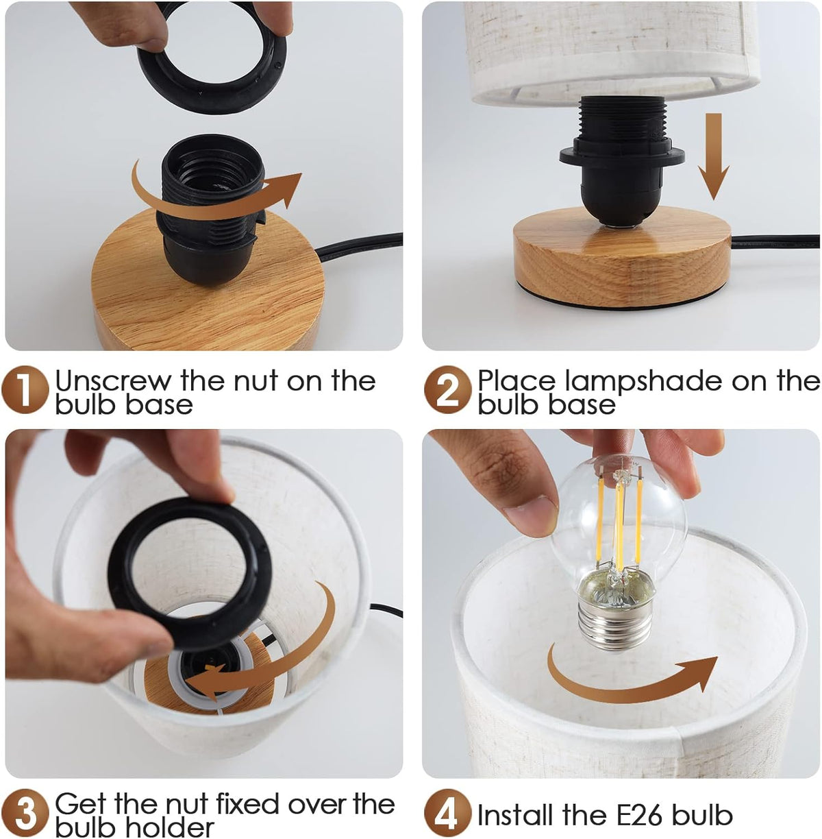 Small Bedside Table Lamp for Bedroom,Natural Round Wood Base&Fabric Linen Shade,Cozy Night Table Light for Study Reading,Minimalist Boho Desk Lamp for Nightstand,Living Room,Nursery,Kitchen,Dorm