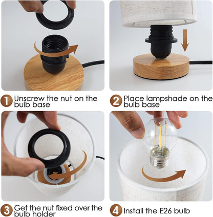 Small Bedside Table Lamp for Bedroom,Natural Round Wood Base&Fabric Linen Shade,Cozy Night Table Light for Study Reading,Minimalist Boho Desk Lamp for Nightstand,Living Room,Nursery,Kitchen,Dorm