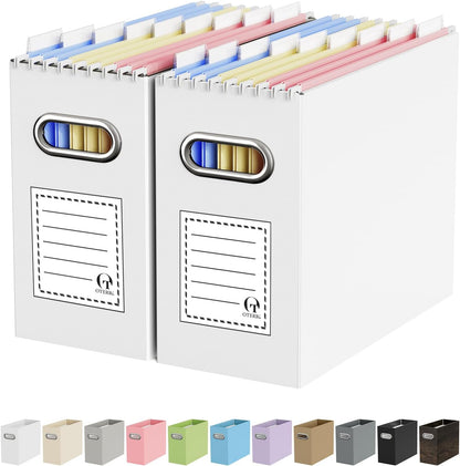 Oterri File Organizer Box, Portable Collapsible Cardboard File Folder Organizer with Handle for Letter Size Hanging Files, Document Storage Box for Home Office & Classroom (Pink)