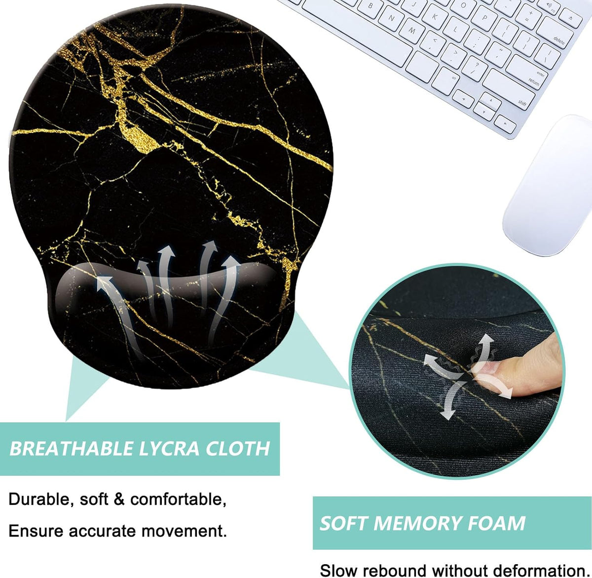 Mouse Pad with Wrist Support, Ergonomic Mouse Pad with Memory Foam Wrist Rest Cushion, Non-Slip Rubber Base Gaming Mice Pad for Home Office Computer Laptop, Flower Black
