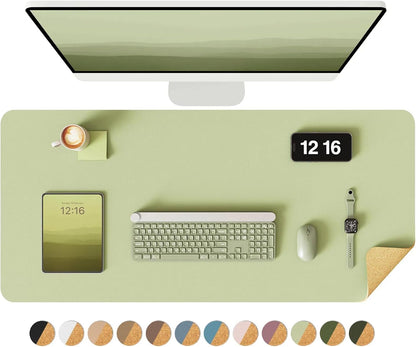 Double-Sided Desk Pad, 31.5"x15.7"Leather Desk Mat, Eco Cork Desk Pad Protector,Large Mouse Pad,Waterproof Desk Blotter for Office/Home(Coffee)