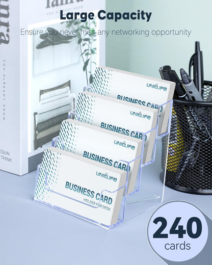 Uniclife Acrylic Business Card Holder for Desk 1 Slot Clear Business Card Display Stand for Men & Women Desktop Business Card Organizer Card Stand for Office Home Exhibition, 60 Card Capacity