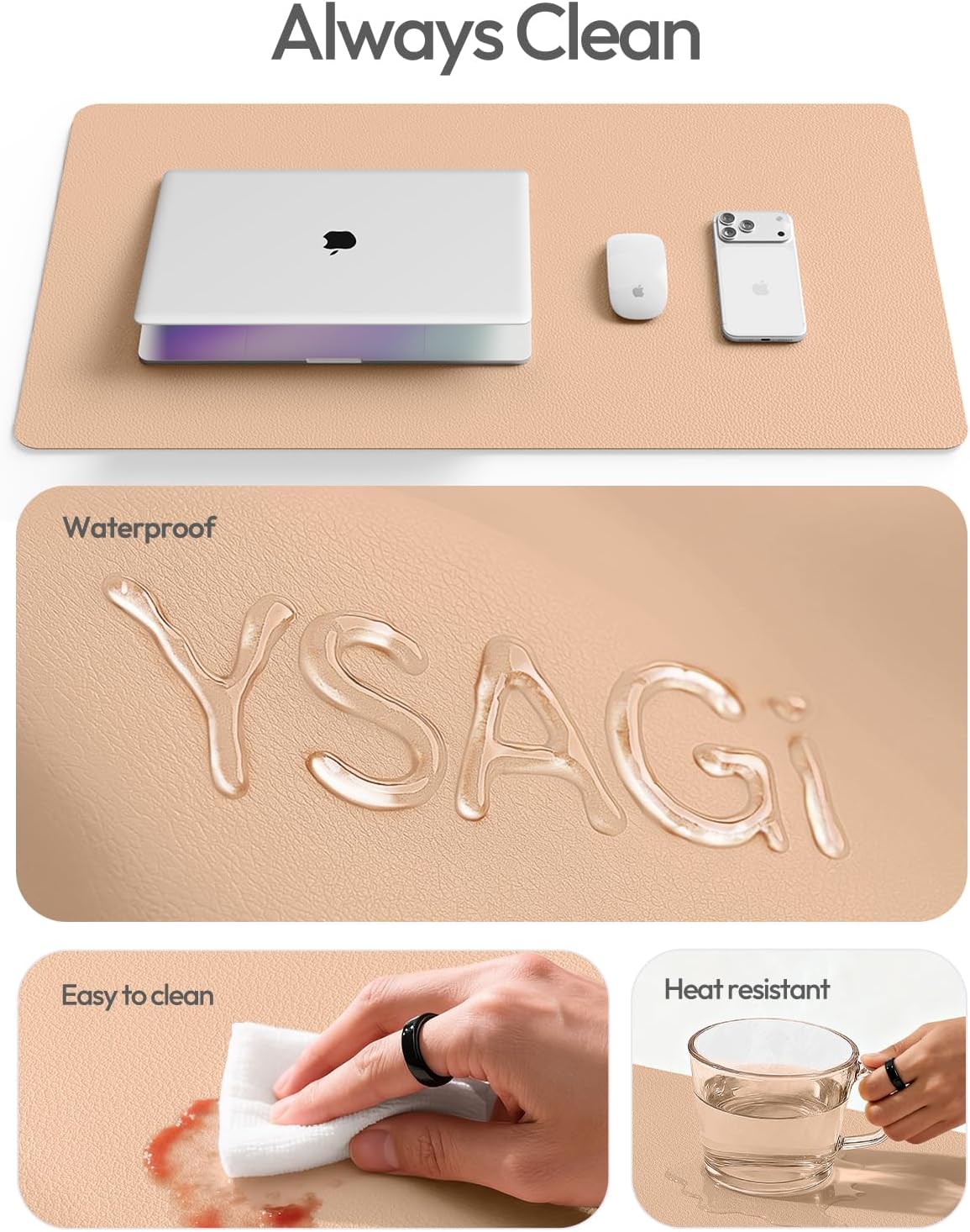 YSAGi Leather Desk Pad Protector, Office Desk Mat, Large Mouse Pad, Non-Slip PU Leather Desk Blotter, Waterproof Laptop Desk Writing Pad for Office and Home (23.6" x 13.8", Eggshell) - Colors B