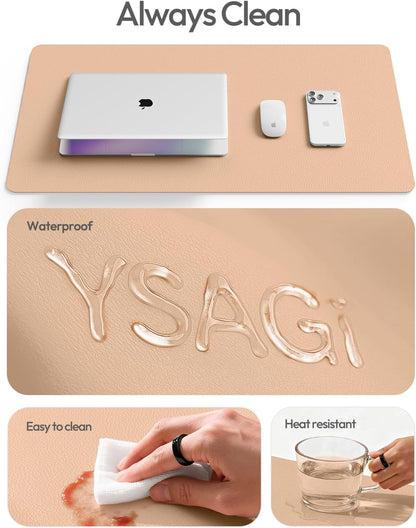 YSAGi Leather Desk Pad Protector, Office Desk Mat, Large Mouse Pad, Non-Slip PU Leather Desk Blotter, Waterproof Laptop Desk Writing Pad for Office and Home (23.6" x 13.8", Eggshell) - Colors B