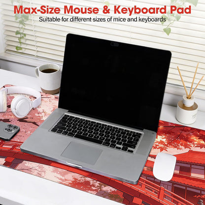31.5" x 15.7" Waterproof Fabric Desk Pad, Rubber Anti-Slip Base, Stitched Edges No Curling, Fits Laptop Keyboard and Mouse, Smooth Office Mat Large Mouse Pad for Work Game, Black