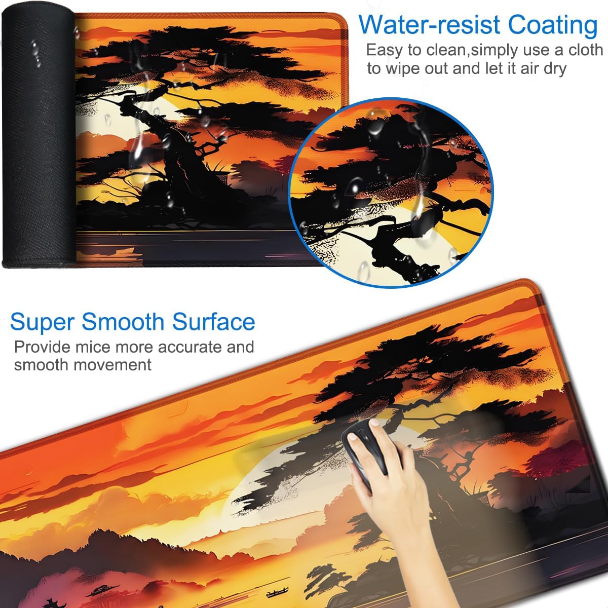 Large Gaming Mouse Pad, 31.5x15.7 inch Large Extended Computer Keyboard Mouse Mat, Water Resist Non-Slip Mousepad Rubber Base Long XXL Desk Mouse Pad for Work & Gaming, Office & Home, Black