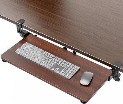 Small Keyboard Tray Under Desk, Pull Out Keyboard & Mouse Tray with Adjustable C-clamp, 20(25.9 Including Clamps) x 11.8 Inch Slide Out Computer Keyboard Drawer Mouse Tray for Typing, Walnut