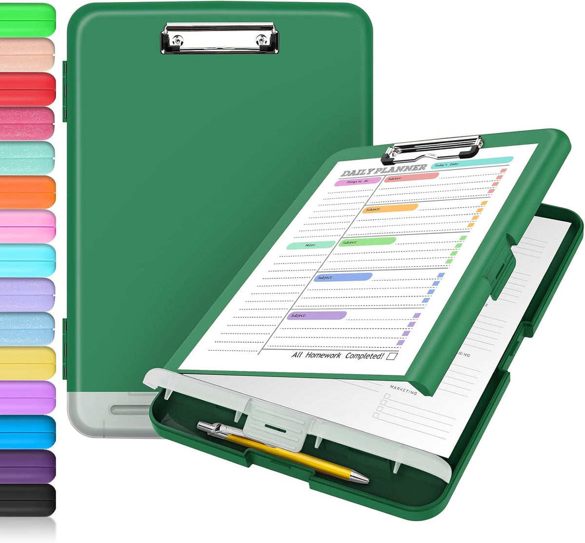 Clipboard with Storage, Clip Board 8.5 x 11 with Pen Holder, High Capacity Plastic Organization Case Box for Letter Legal A4 Size Paper, Nurses Teachers Must Haves, School & Office Supplies