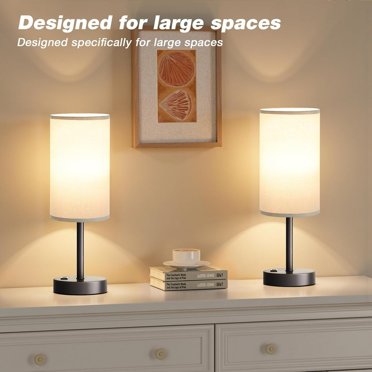Fenmzee Bedside Table Lamp for Bedroom - Dimmable Touch, USB A+C, AC Outlet