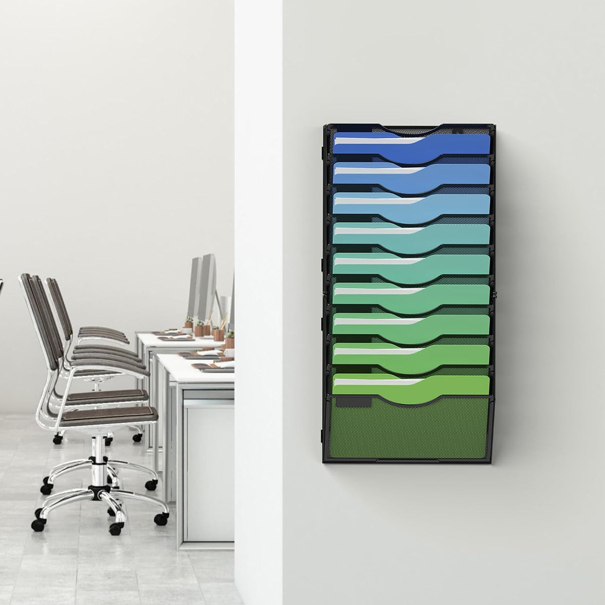 Kuntine.B Wall File Organizer Office Hanging Magazine Holder Wall File Organizer for Office Home (Black, 5 Tier)