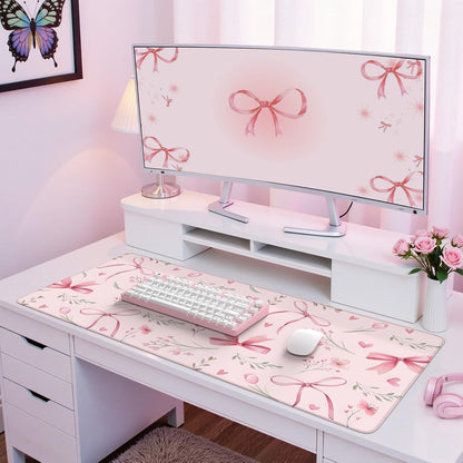 Desk Mat,Mouse Pad for Office Desk,35.4x15.7in,Pink Flowers