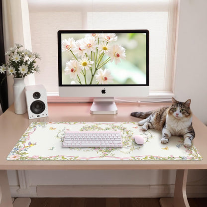 Desk Mat,Mouse Pad for Office Desk,35.4x15.7in,Pink Flowers