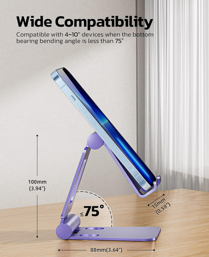 Nulaxy Dual Folding Cell Phone Stand, Fully Adjustable Foldable Desktop Phone Holder Cradle Dock Compatible with iPhone 17 16 15 14 13 12 11 Pro Max Xs Xr X 8, Nintendo Switch, All Phones - Purple