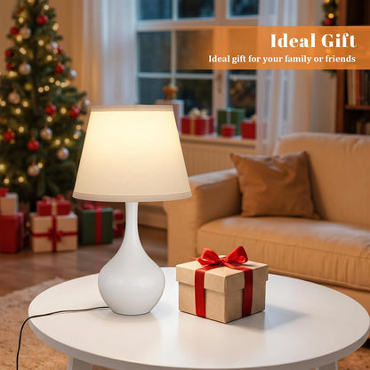 Seealle Touch Table Lamp for Bedroom, 3-Way Dimmable Small Bedside Lamps for Night Stands with Wires, Wood-Paint Desk Lamp for Kids Room, Office, Living Room, End Table(LED Bulb Included)