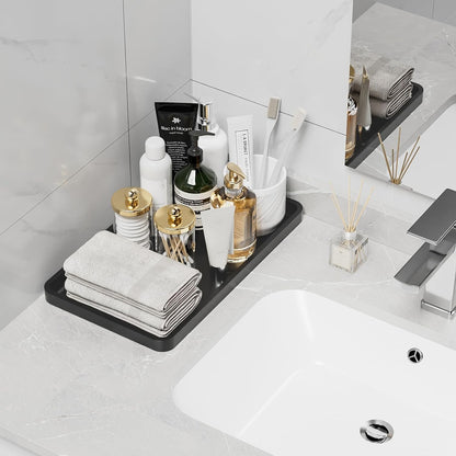 Small Bathroom Vanity Tray for Countertop Makeup Perfume Jewelry Decor Candle Keys, Small Black Kitchen Tray for Soap Dispenser Spice Bamboo Toilet Tray 7.9" L x 4" W x 0.79" H