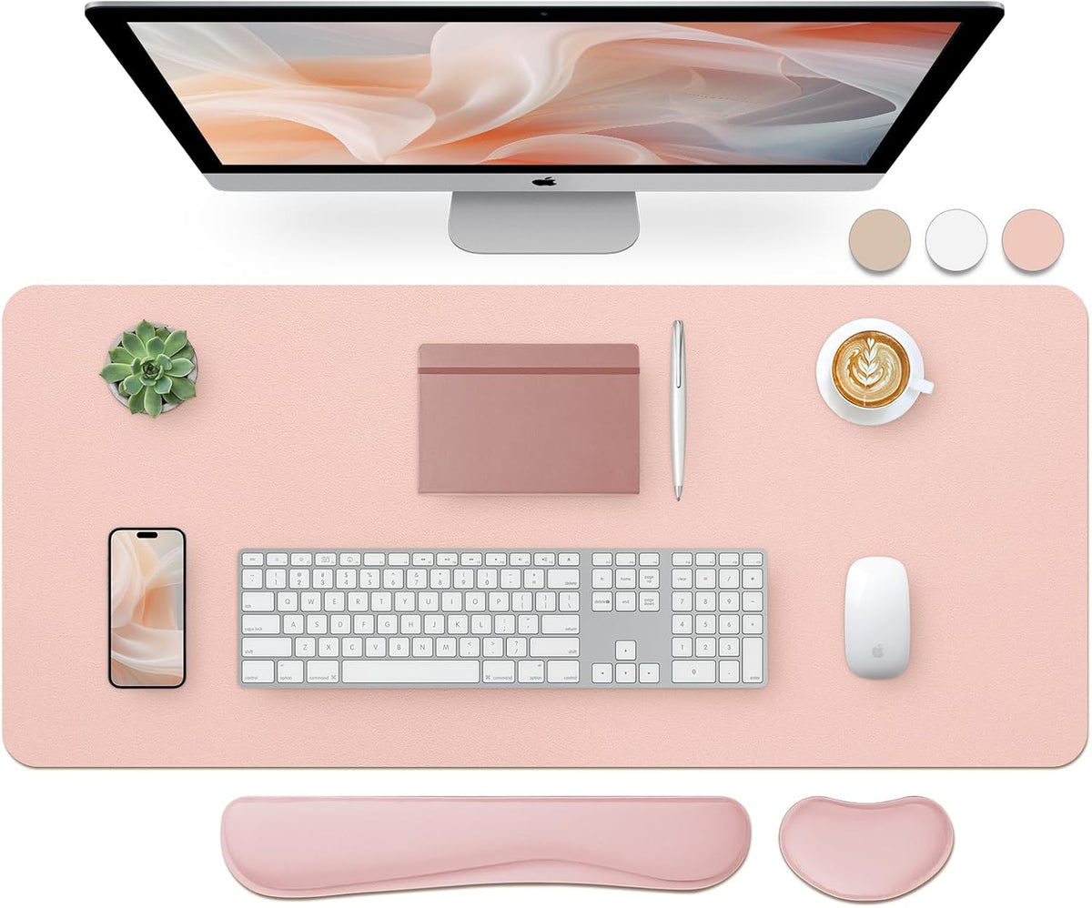 Bloss Leather Desk Pad and Keyboard Wrist Rest, Large Mouse Pad + Keyboard Pad+Mouse Wrist Support, Non-Slip Desk Mat Protector for Office, Home(31.5×15.7 Inches,Beige) - Colors B