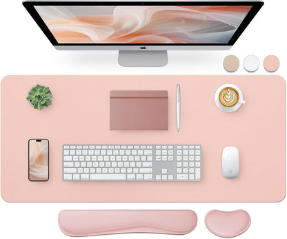 Bloss Leather Desk Pad and Keyboard Wrist Rest, Large Mouse Pad + Keyboard Pad+Mouse Wrist Support, Non-Slip Desk Mat Protector for Office, Home(31.5×15.7 Inches,Beige) - Colors B