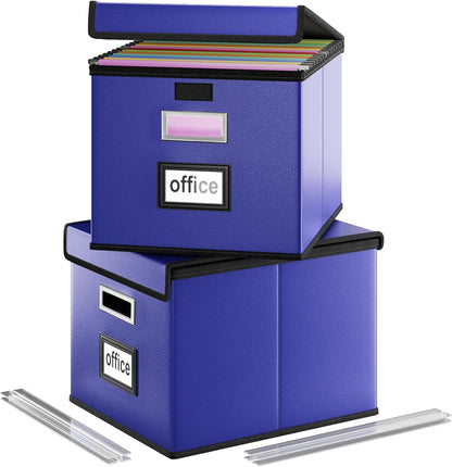 Upgraded Portable File Organizer Box with Lid, Collapsible Linen Hanging Filing Storage Boxes with Plastic Slides, Decorative Home/Office Filing System Box for File and Folders Storage (Gray)