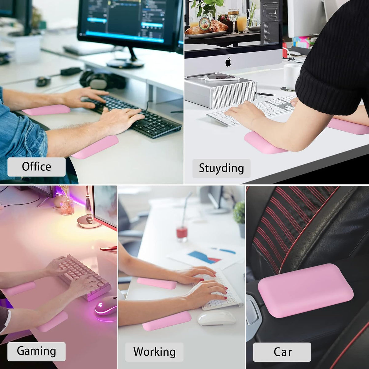 Leolee Elbow Rest Pads for Desk, Black Ergonomic Wrist Rest Arm Rest Pads | Memory Foam & Non-Slip Base, Armrest Cushion Support Pad Relieve Elbow and Wrist Pain for Computer, Office, 2 Packs