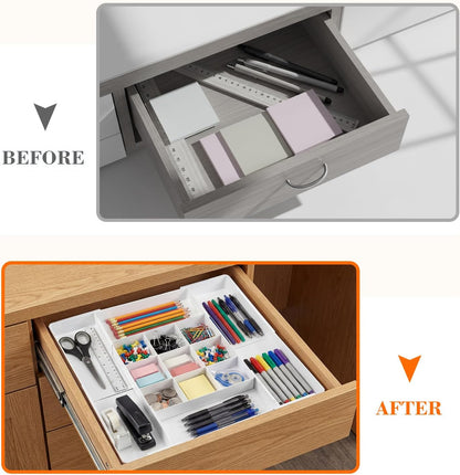 Briwooody 1 Pcs Large Expandable Acrylic Drawer Organizers, Grid Adjustable Drawer, Dividers Organizer for Desk, Makeup, Jewelry, Office, Kitchen Supplies (Clear,11 Compartments)