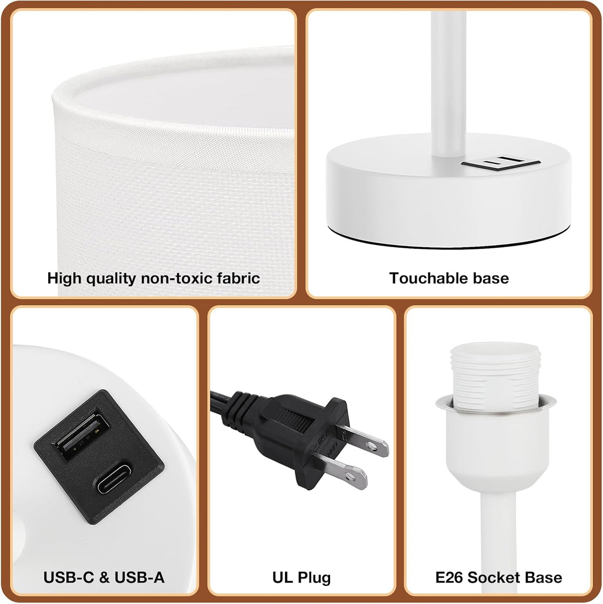 Dicoool Bedside Table Lamp for Bedroom - 3-Way Dimmable Touch Lamp, USB A+C