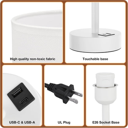 Dicoool Bedside Table Lamp for Bedroom - 3-Way Dimmable Touch Lamp, USB A+C