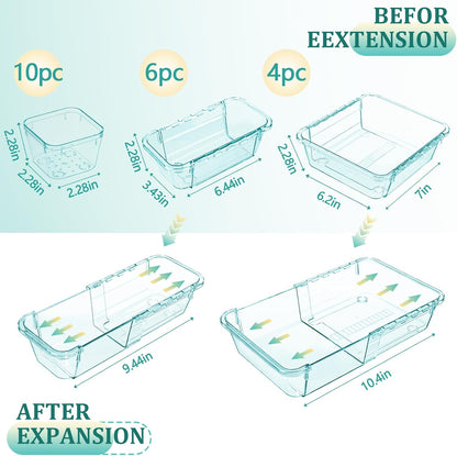 Adjustable Clear Drawer Organizer, Extendable Vanity Storage Bins, Desk Drawer Organizer Set for Makeup, Cosmetics, Bedroom, and Gadgets, Purple