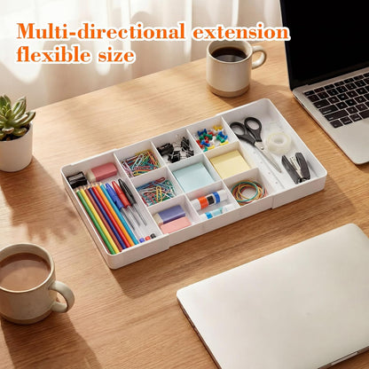 Briwooody 1 Pcs Large Expandable Acrylic Drawer Organizers, Grid Adjustable Drawer, Dividers Organizer for Desk, Makeup, Jewelry, Office, Kitchen Supplies (Clear,11 Compartments)