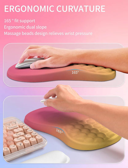 2in1 Combination, Wave Keyboard Wrist Rest and Ergonomic Curvature Mouse Pad Wrist Support for Relieve Wrist Pain, Filled with Soft Cushion Memory Foam, Black