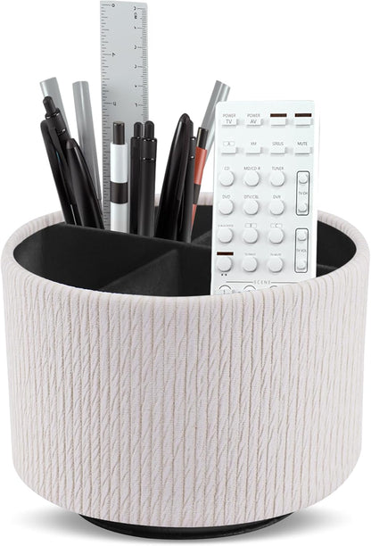 Round Leather Art Supply Organizer,Remote Control Holder,360 Degree Rotating,Multi-Functional Pencil Holder,4 Compartments Desktop Stationary Organizer(1-Blue Bird) - Colors C