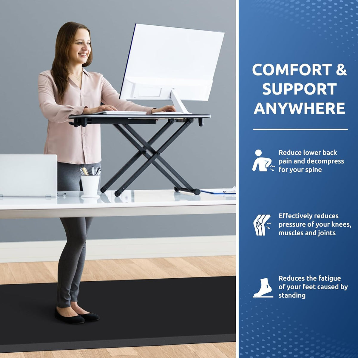 KitchenClouds Kitchen Mat Cushioned Anti Fatigue Rug 17.3"x28" Water Resistant, Non Slip, Standing and Comfort Desk/Floor Mats for House Sink Office (Black)