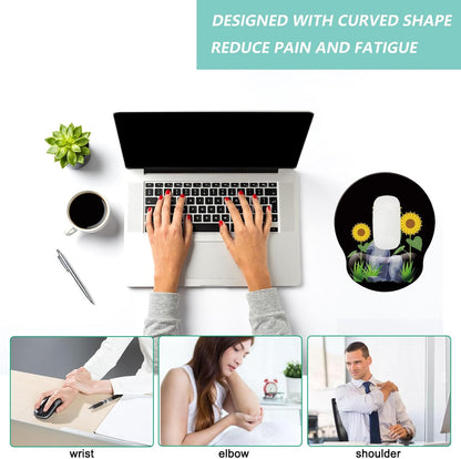 Mouse Pad with Wrist Support, Ergonomic Mouse Pad with Memory Foam Wrist Rest Cushion, Non-Slip Rubber Base Gaming Mice Pad for Home Office Computer Laptop, Flower Black