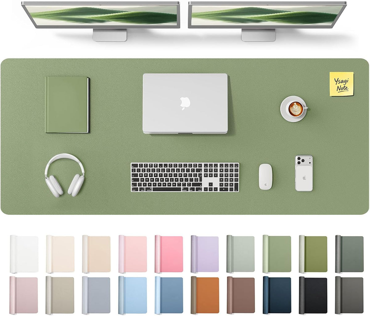 YSAGi Leather Desk Pad Protector, Office Desk Mat, Large Mouse Pad, Non-Slip PU Leather Desk Blotter, Waterproof Laptop Desk Writing Pad for Office and Home (23.6" x 13.8", Eggshell) - Colors A