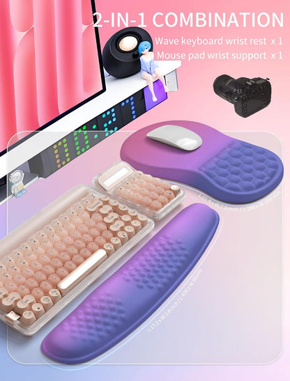 2in1 Combination, Wave Keyboard Wrist Rest and Ergonomic Curvature Mouse Pad Wrist Support for Relieve Wrist Pain, Filled with Soft Cushion Memory Foam, Black