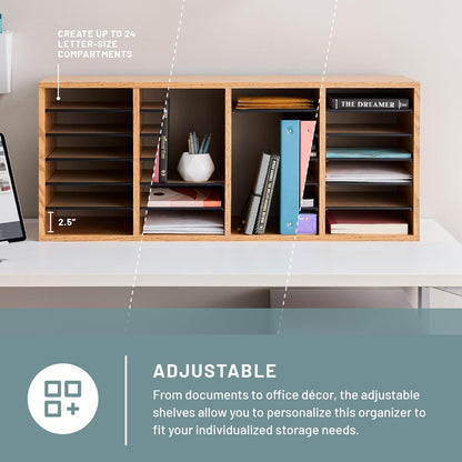 Safco 9422GR Wood Adjustable Literature & Paper Organizer, 16 Adjustable Compratment, Stackable Durable Construction, Home, Office, Mailroom, Classroom Mailbox , Gray