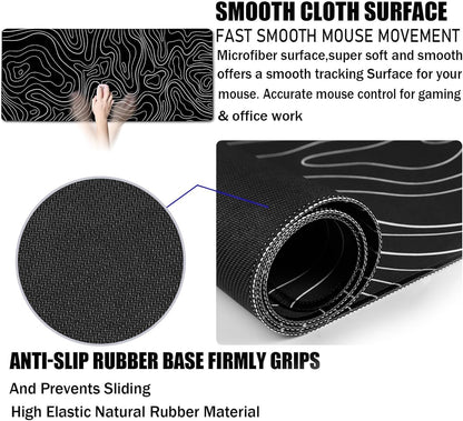 31.5" x 15.7" Waterproof Fabric Desk Pad, Rubber Anti-Slip Base, Stitched Edges No Curling, Fits Laptop Keyboard and Mouse, Smooth Office Mat Large Mouse Pad for Work Game, Black