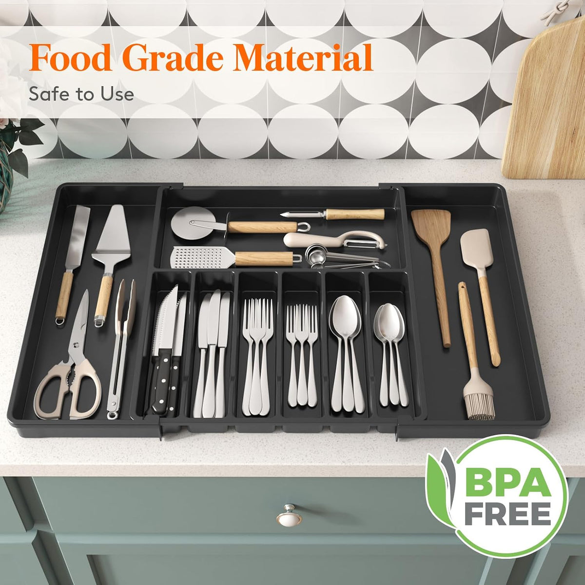 Expandable Silverware Drawer Organizer, Kitchen Utensil Tray