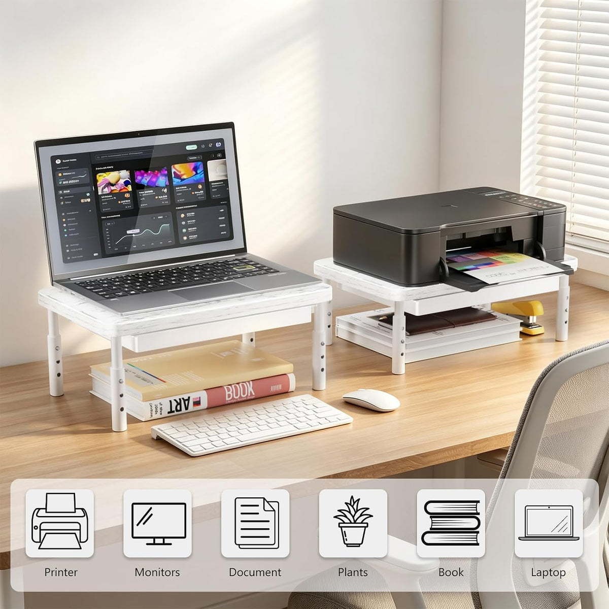 WALI Monitor Stand Riser with Drawer, Desk Organizers and Accessories for Computer, Printer, Laptop Stand for Home Office Supplies, (PTT005-B), 1 Pack, Black