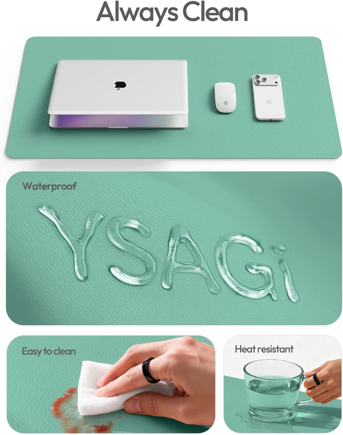 YSAGi Leather Desk Pad Protector, Office Desk Mat, Large Mouse Pad, Non-Slip PU Leather Desk Blotter, Waterproof Laptop Desk Writing Pad for Office and Home (23.6" x 13.8", Eggshell) - Colors A