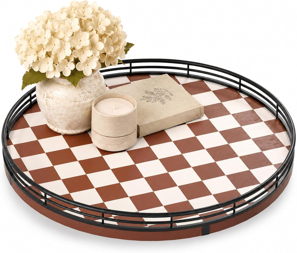 Farmhouse Oak 9" Lazy Susan Turntable Organizer for Cabinet, Round Wooden Lazy Susan Organization and Storage for Dining Table, Pantry, Kitchen, Countertop, Cupboard,Home Decor, Walnut Wood