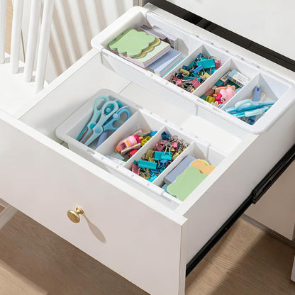 2 Pcs Expandable Drawer Organizer Bins Adjustable Deep Drawer Hanging Organizer Tray Expandable 11.4 to 18.1 Inches Plastic Dividers Storage for Office Bathroom Bedroom Kitchen Desk, White