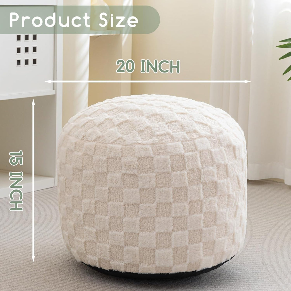 Round Stuffed Pouf Ottoman, Corduroy Poufs with Foam Chunk Filling, Furry and Fluffy Pouf Foot Stool Storage Ottoman, 20 X 15 Floor Poufs Foot Rest for Living Room, Dark Grey