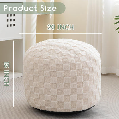 Round Stuffed Pouf Ottoman, Corduroy Poufs with Foam Chunk Filling, Furry and Fluffy Pouf Foot Stool Storage Ottoman, 20 X 15 Floor Poufs Foot Rest for Living Room, Dark Grey