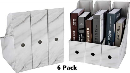 HUAPRINT Magazine Holder( 6 Pack, Marbling Gray) Cardboard Magazine File Holder-Folder Holder,Magazine Organizer,Document Organizer,Magazine Storage Box,With Labels