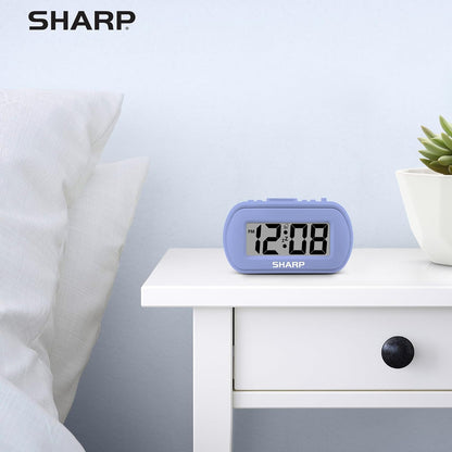 Sharp Digital Alarm Clock – Tactile Plastic Case with Soft Rubberized Finish - Battery Operated – Blue Backlight on Demand – Ascending Alarm – Easy to Use – Charcoal Black