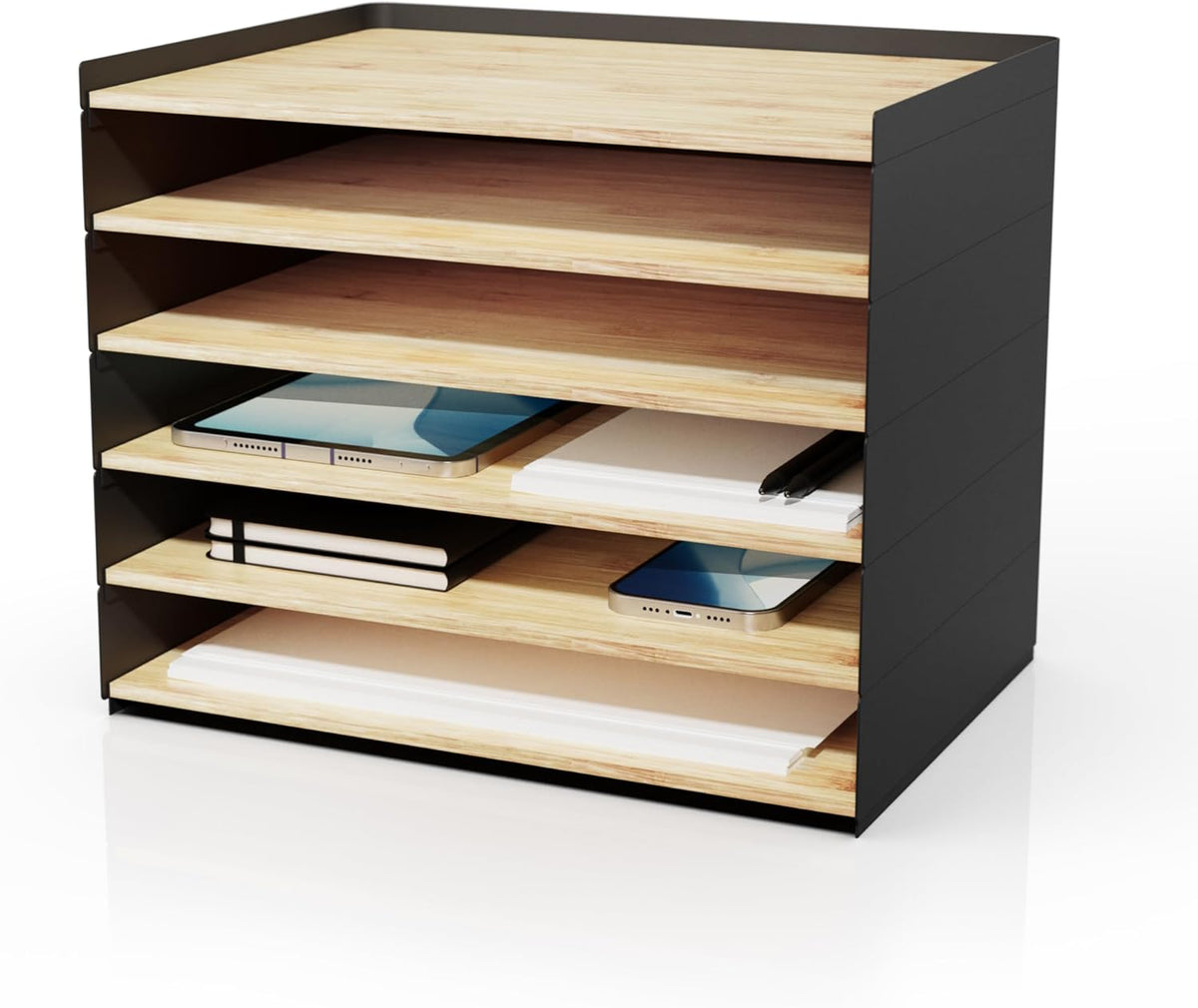 Prosumer's Choice 3-Tier Bamboo Desk Organizer with 2 Drawers - Wood Paper Tray for Clean Desktop Setup - Compact Office Storage Solution - Stylish Desktop Organizer, 12.5" L x 8.8" W x 1.6" H