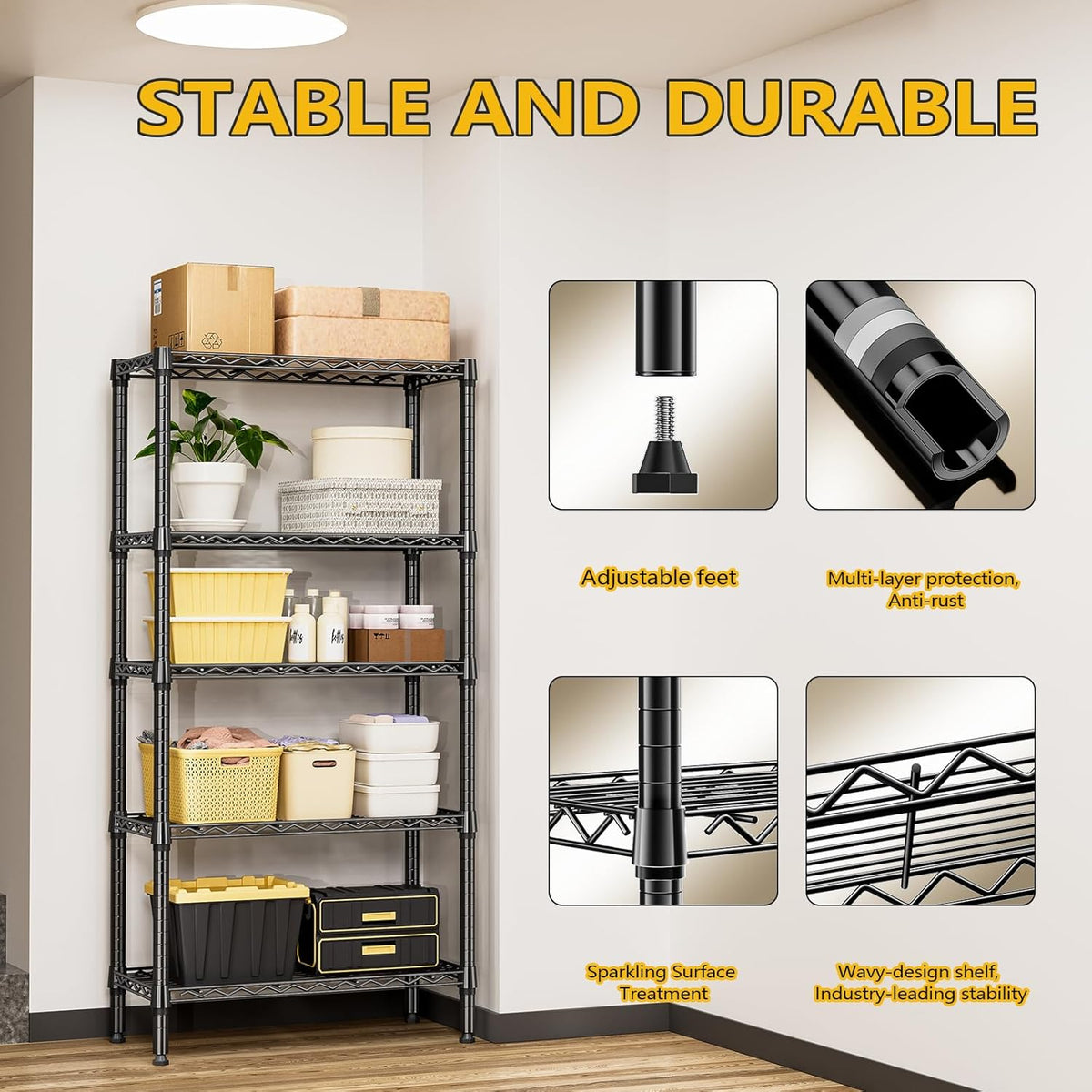 M MZG 450 lbs Steel Storage Shelving 3-Tier Utility Shelving Unit Steel Organizer Wire Rack for Home,Kitchen,Office (11.8" D x 17.7" W x 26.3" H) - Colors B