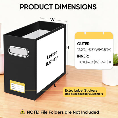 BALEINE File Organizer Box, Cardboard File Folder Organizer with Handle for Letter Size, Portable Collapsible Hanging Filing Box for Home Office Document Storage (2 Pack, Black)
